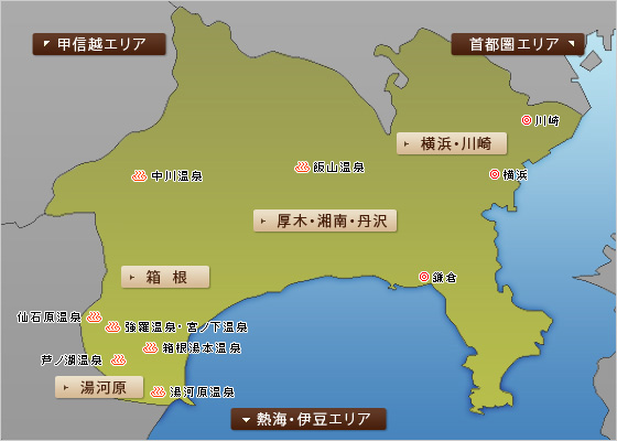 箱根・湯河原の地図から旅館・ホテルを探す
